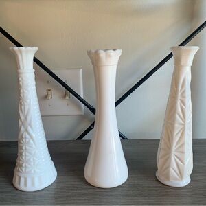Set of 3 Vintage Milk Glass Vases Mixed Designs